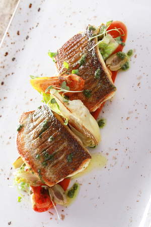 healthy seabass fish plated meatの写真素材