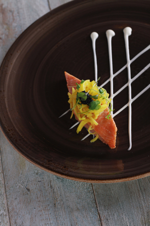 hot smoked salmon appetizer starterの写真素材