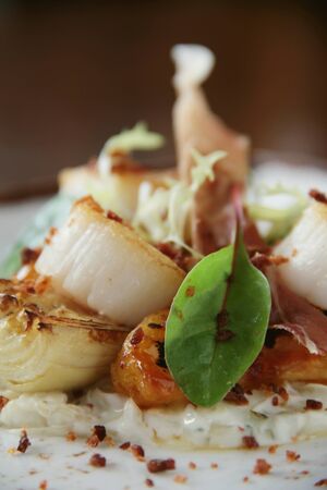 plated scallop appetizer meaの写真素材