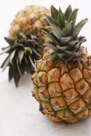 dwarf mini pineapple on wooden backgroundの写真素材