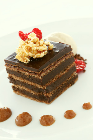 layered chocolate ganache sweet plated dessert puddingの写真素材