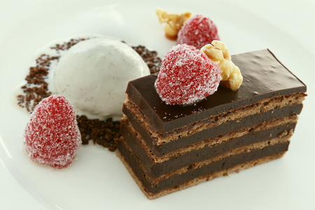 layered chocolate ganache sweet plated dessert puddingの写真素材