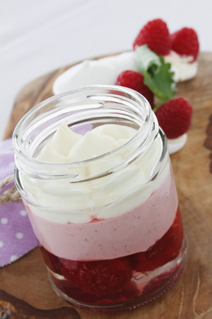traditional layered sweet fruit trifle dessert puddingの写真素材