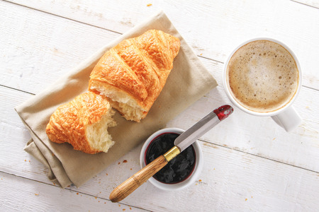 fresh baked croissant breakfastの写真素材