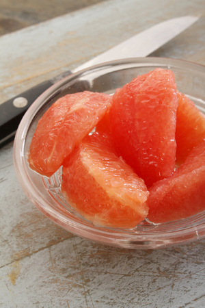 pink grapefruit segmentsの写真素材