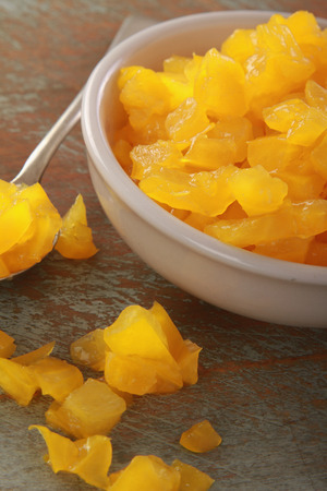 chopped diced yellow pepperの写真素材