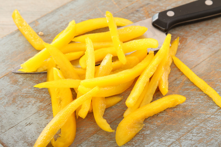 prepared sliced yellow peppersの写真素材