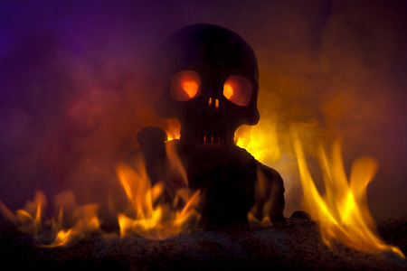 Skull with Burning Flames and Gold Coins