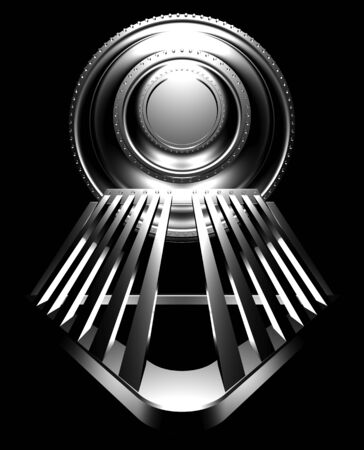 3d rendered illustration of stylized front of locomotive steam engine isolated on black background.の写真素材