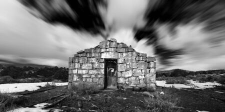 Ghost Town stone building in the Nevada Desert in Black and White.  Ione, NVの写真素材