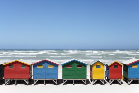 Colorful Beach Huts on Beachの写真素材
