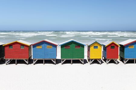 Colorful Beach Huts on Beachの写真素材