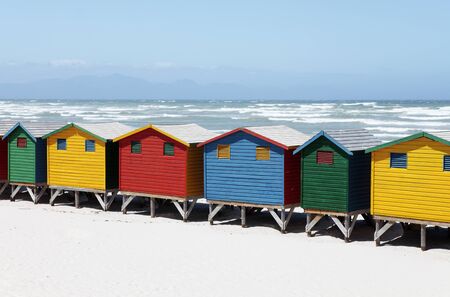Colorful Beach Huts on Beachの写真素材