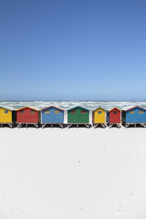 Colorful Beach Huts on Beachの写真素材