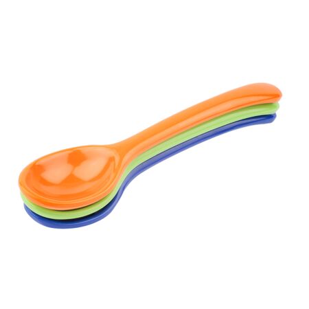 Stack of Colorful Plastic Spoons Cutoutの写真素材