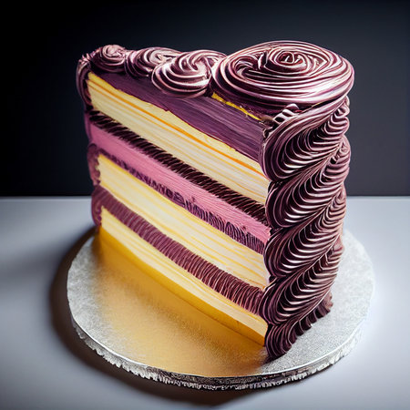 Chocolate layer cake with fruit toppingの写真素材