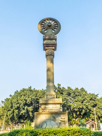 pole of dharma in a templeの写真素材