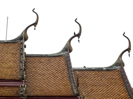 a old temple roof with a white backgroundの写真素材