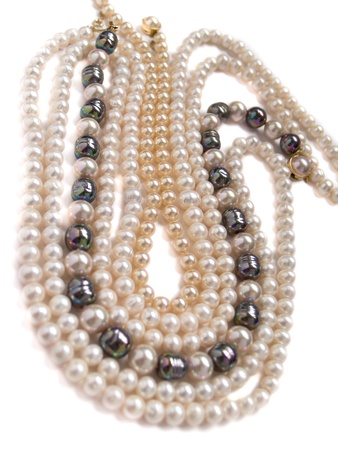pearls necklaces jewelry, isolated over white background の写真素材