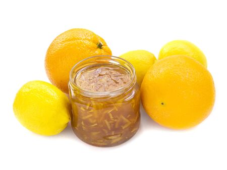 citrus jam with orange and lemon isolatedの写真素材