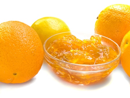 cirus jam with orange and lemon isolated over whiteの写真素材