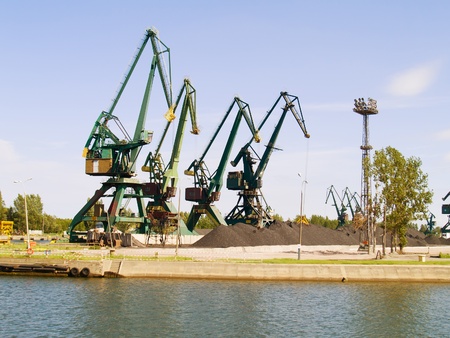 shipyard with gantry cranes in Gdansk, Polandの写真素材