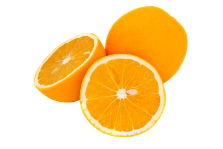 juicy bright oranges isolated on white backgroundの写真素材