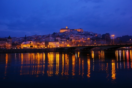 old town of Coimbra at night, Portugalの写真素材