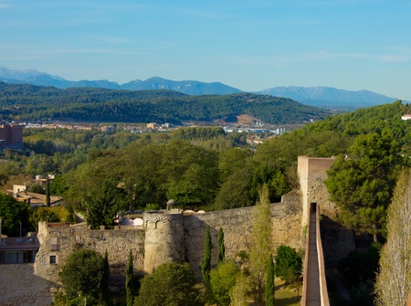 old medieval city wall, Girona, Spainの写真素材