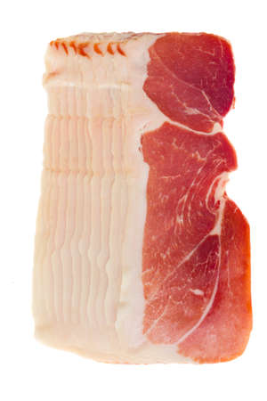 slices of Jamon Serrano, spanish dry cured ham, isolated on whiteの写真素材