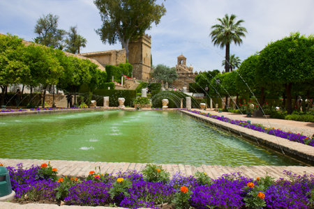 The famous Alcazar with beautiful garden in Cordoba, Spain のeditorial素材