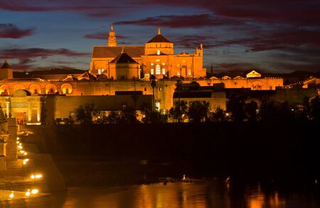 old cathedral  Mezquita  of Cordoba at night, Andalusia, Spainの写真素材