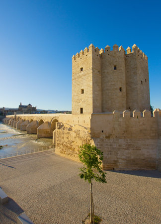 tower of Calahorra  with the Roman bridge, Cordoba, Spainのeditorial素材