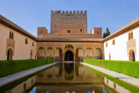 Patio de los Arrayanes  Court of the Myrtles  in La Alhambra, Granada, Spainのeditorial素材