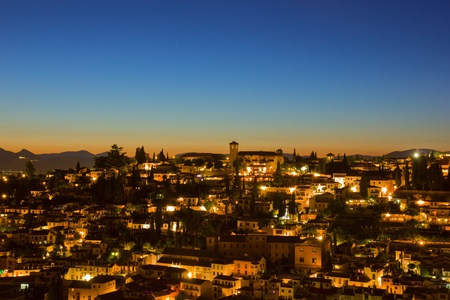 old arab district Albaicin  in Granada at sunset, Spain