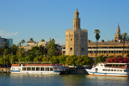 cityscape of Seville with Golden Tower  Torre del Oro , Spainのeditorial素材