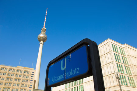 Alexanderplatz - with TV tower and underground entrance, Berlin, Germanyのeditorial素材