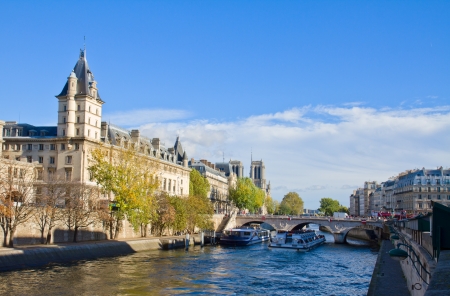 embankment of island Isle de la Cite on Seine river, Paris, Franceの写真素材