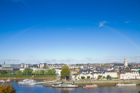 panoramic view  of Angers on river Maine, Franceの写真素材