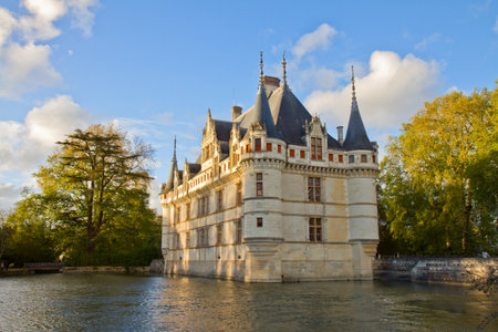 Azay-le-Rideau castle  in fall park, Franceのeditorial素材