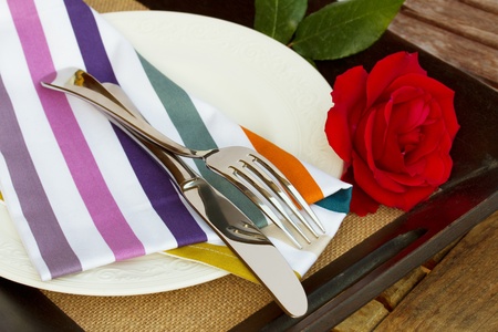 table serving with knife and forkの写真素材