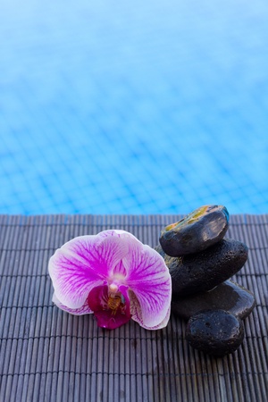 spa settings by a poolの写真素材