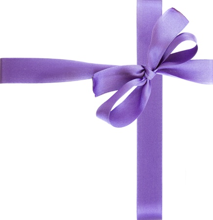 violet silk bow isolated on white backgroundの写真素材