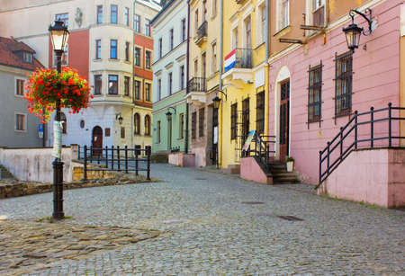 colorful old town small street, Lublin, Polandの写真素材