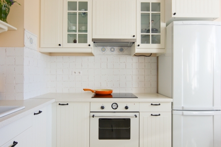 details of white modern kitchen in antique rustique styleの写真素材