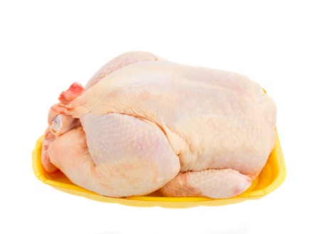 Crude fresh hen isolated on white backgroundの写真素材