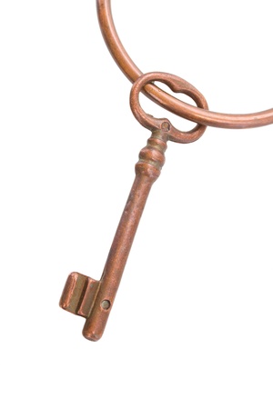 antique skeleton key on ring isolated on white backgroundの写真素材