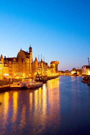 evening lights of Motlawa quay, Gdansk, Polandの写真素材