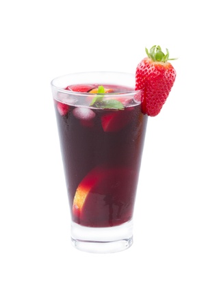 cold sangria wine in tall glass isolated on white backgroundの写真素材