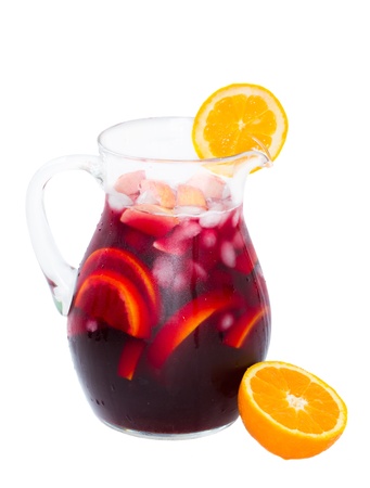jar   of cold sangria wine isolated on white backgroundの写真素材
